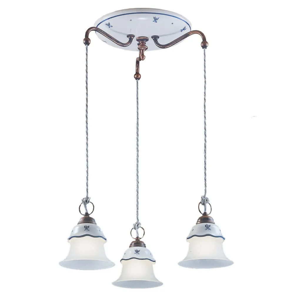 Ferroluce Pendelleuchten Vintage-Runde Hängelampe aus Eisen, Glas, handbemalter Keramik - Ferrara