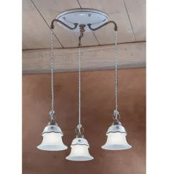 Ferroluce Pendelleuchten Vintage-Runde Hängelampe aus Eisen, Glas, handbemalter Keramik - Ferrara