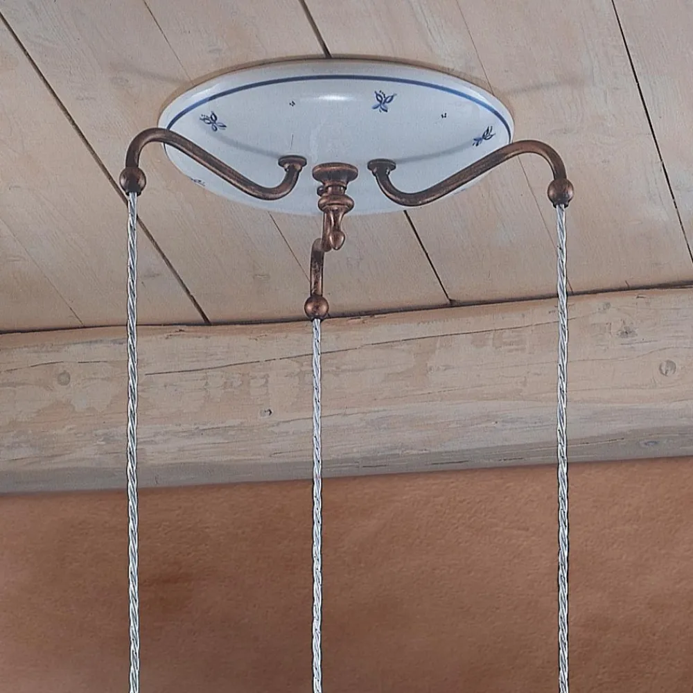 Ferroluce Pendelleuchten Vintage-Runde Hängelampe aus Eisen, Glas, handbemalter Keramik - Ferrara