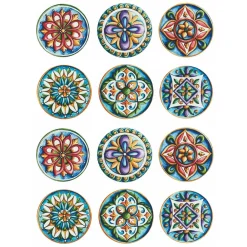 Viadurini Kitchen Teller Set-Runde Teller aus farbigem Kunststoff mit Majolika 12 Stück - Maia