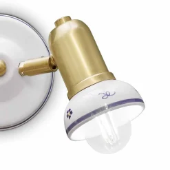 Ferroluce Vintage Wandleuchten-Runde Wandleuchte 2 Strahler aus Messing und handbemalter Keramik - Savona