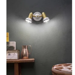 Ferroluce Vintage Wandleuchten-Runde Wandleuchte 2 Strahler aus Messing und handbemalter Keramik - Savona