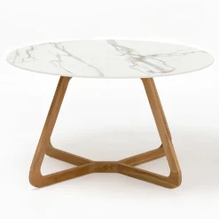 Viadurini in the Garden Gartentische Fest|Gartentische Aus Teakholz-Runder Außentisch aus Calacatta-Goldkeramik Made in Italy - Pegaso