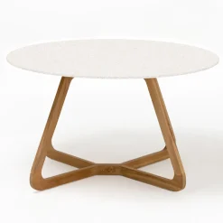 Viadurini in the Garden Gartentische Fest|Gartentische Aus Teakholz-Runder Außentisch aus weißer Terrazzokeramik Made in Italy - Pegaso