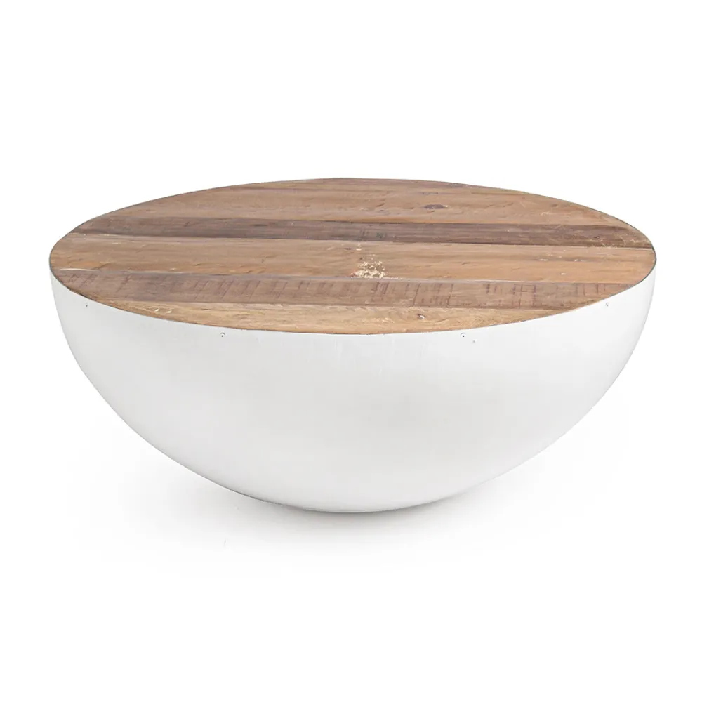 Viadurini Living Moderne Couchtische-Runder Couchtisch aus recyceltem Holz und Stahl weiß oder grau - Genoveffa