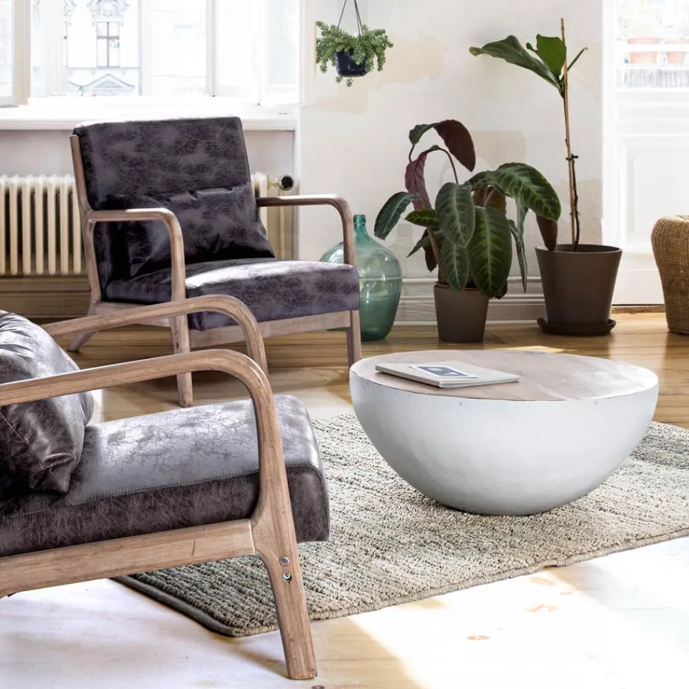 Viadurini Living Moderne Couchtische-Runder Couchtisch aus recyceltem Holz und Stahl weiß oder grau - Genoveffa