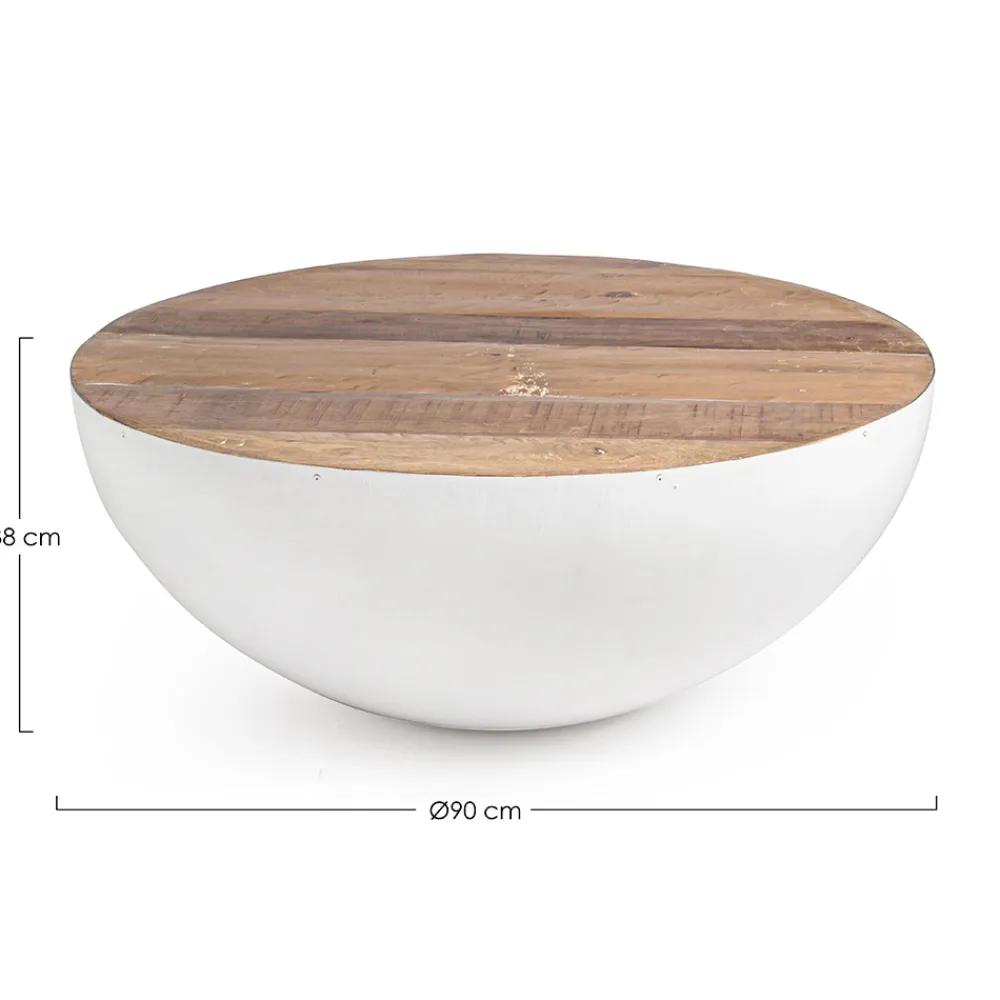 Viadurini Living Moderne Couchtische-Runder Couchtisch aus recyceltem Holz und Stahl weiß oder grau - Genoveffa