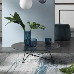 Viadurini Living Moderne Couchtische-Runder Couchtisch für Wohnzimmer aus Metall und Glas mit luxuriösem Marmoreffekt - Magali