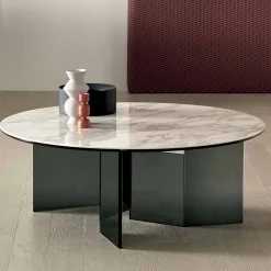 Viadurini Living Moderne Couchtische-Runder Couchtisch mit Keramikplatte und Rauchglasbeinen - Random