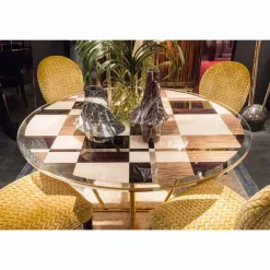 Viadurini Living Esstische Nach Mass|Esstische-Runder Couchtisch Ozzy mit Glasplatte und Intarsien, italienisches Design