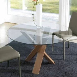 Viadurini Living Esstische Nach Mass|Runde Tische-Runder Designtisch D 150 mit Kristallplatte made in Italy Cristal