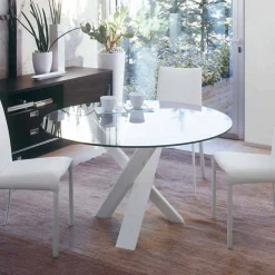 Viadurini Living Esstische Nach Mass|Runde Tische-Runder Designtisch D 150 mit Kristallplatte made in Italy Cristal
