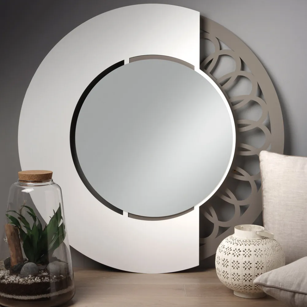 Viadurini Living Standspiegel-Runder Eisenspiegel mit Seitendekoration, hergestellt in Italien – Vorhängeschloss