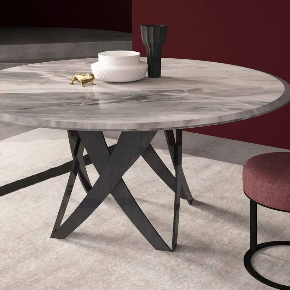 Viadurini Living Esstische Nach Mass|Runde Tische-Runder Esstisch ø 140 cm aus Marmor Imperial Grey – Montereale