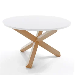 Viadurini Living Runde Tische-Runder Esstisch aus mattweißem Mdf und Massivholz - Dante
