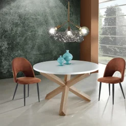 Viadurini Living Runde Tische-Runder Esstisch aus mattweißem Mdf und Massivholz - Dante