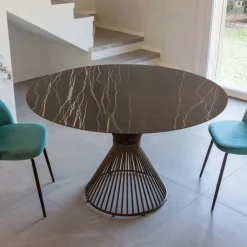 Viadurini Living Runde Tische-Runder Esstisch aus polierter Florim-Keramik und Stahlgestell – Denali