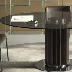 Viadurini Living Esstische Nach Mass|Runde Tische-Runder Esstisch aus Rauchglas mit Holzsockel Made in Italy - Rondo