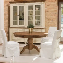 Viadurini Living Esstische-Runder Esstisch aus recyceltem Tropenholz mit zentralem Fuß - Slide