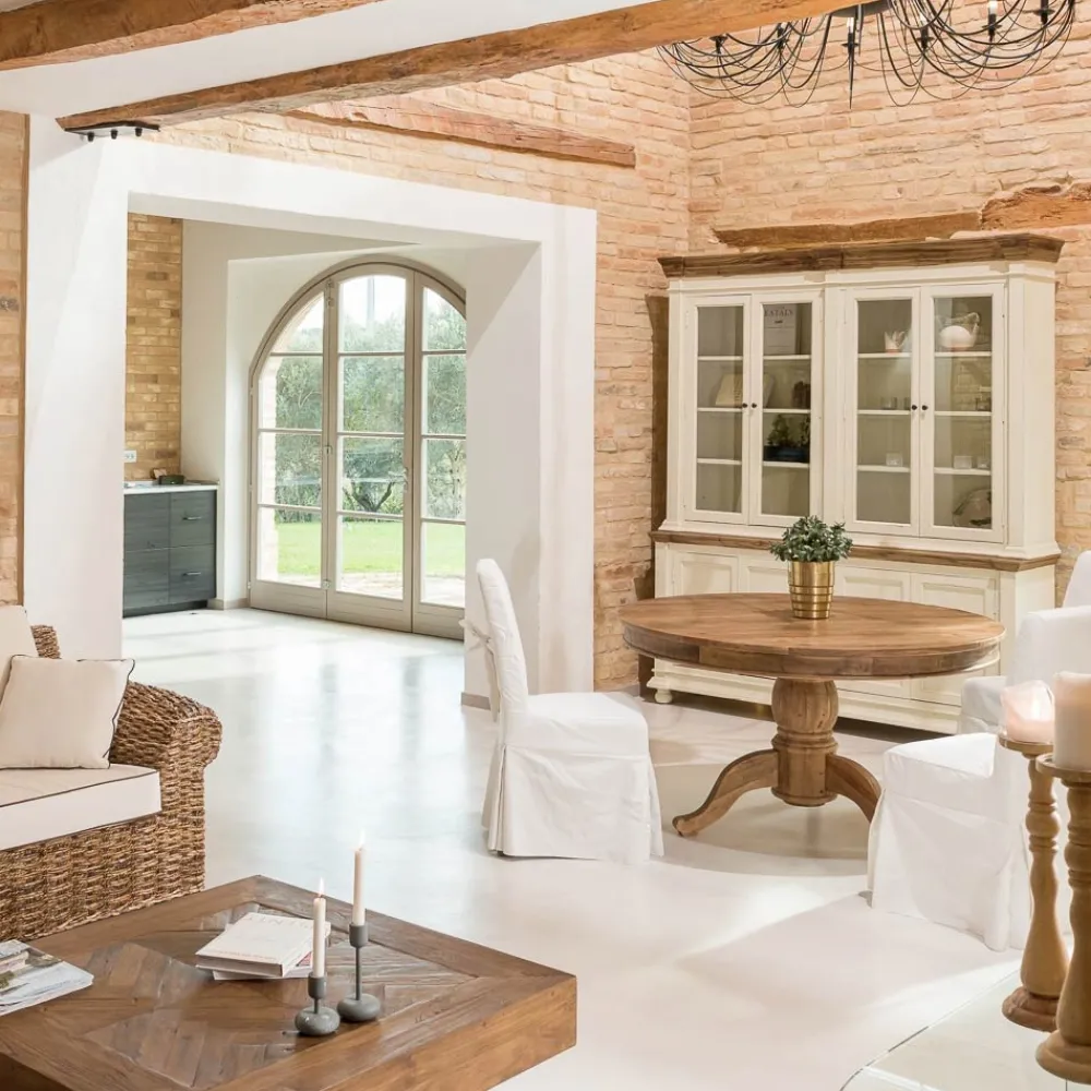 Viadurini Living Esstische-Runder Esstisch aus recyceltem Tropenholz mit zentralem Fuß - Slide