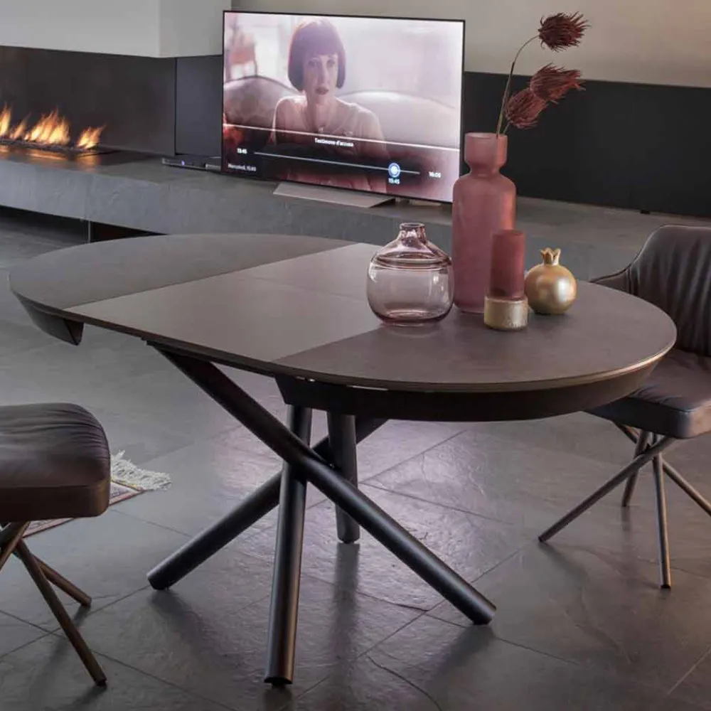 Viadurini Living Ausziehbare Esstische-Runder Esstisch ausziehbar bis 165 cm mit Keramikplatte - Pistolero