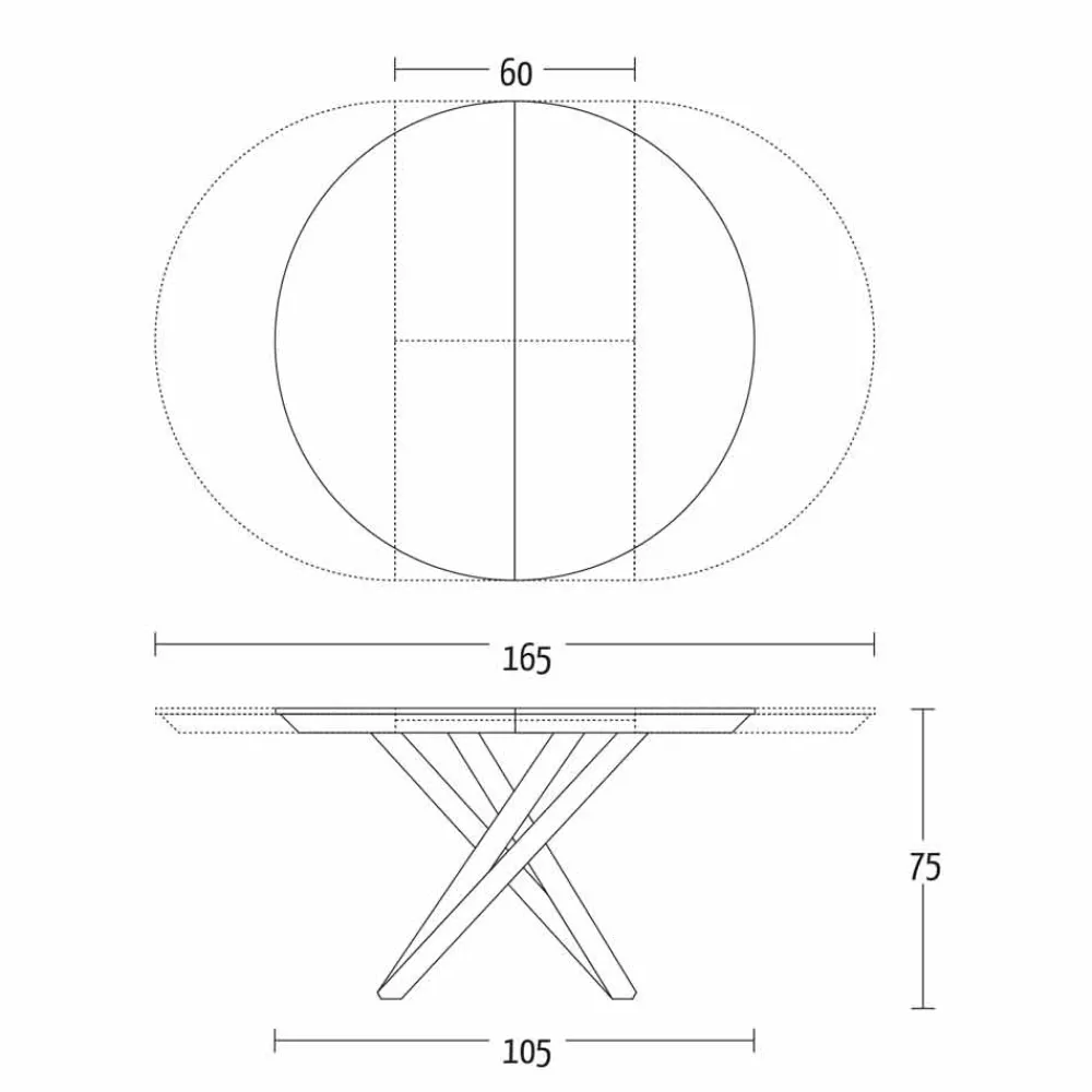 Viadurini Living Ausziehbare Esstische-Runder Esstisch ausziehbar bis 165 cm mit Keramikplatte - Pistolero