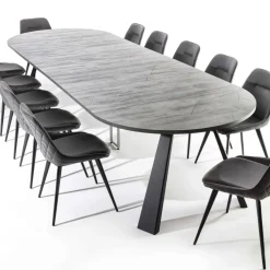 Viadurini Living Runde Tische|Ausziehbare Esstische-Runder Esstisch ausziehbar Bis zu 370 cm in Holz und Metall - Caimano