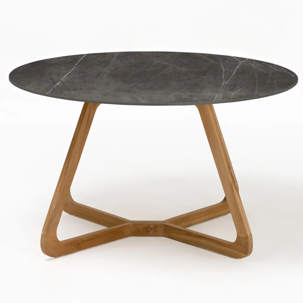 Viadurini in the Garden Gartentische Fest|Gartentische Aus Teakholz-Runder Gartentisch aus Pietra Grey Keramik Made in Italy - Pegaso