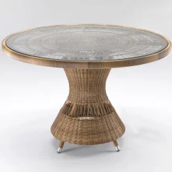 Viadurini in the Garden Gartentische Fest-Runder Gartentisch aus Polyrattan mit Glasplatte - Gigi