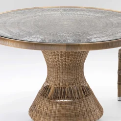 Viadurini in the Garden Gartentische Fest-Runder Gartentisch aus Polyrattan mit Glasplatte - Gigi