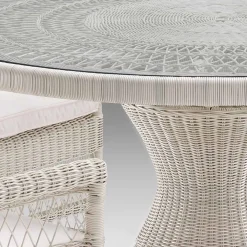 Viadurini in the Garden Gartentische Fest-Runder Gartentisch aus Polyrattan mit Glasplatte - Gigi