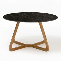 Viadurini in the Garden Gartentische Fest|Gartentische Aus Teakholz-Runder Gartentisch aus schwarzer Marquinia-Keramik Made in Italy - Pegaso