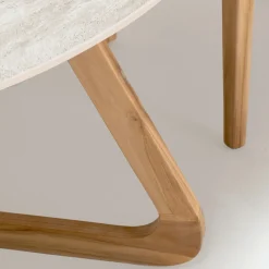 Viadurini in the Garden Gartentische Fest|Gartentische Aus Teakholz-Runder Gartentisch aus Travertino Chiaro-Keramik Made in Italy - Pegaso