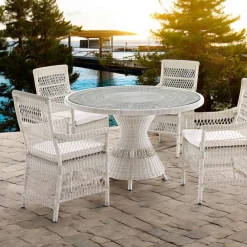 Viadurini in the Garden Gartentische Fest-Runder Gartentisch mit 4 Sesseln mit Armlehnen - Gigi