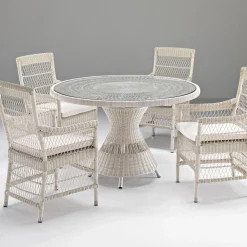 Viadurini in the Garden Gartentische Fest-Runder Gartentisch mit 4 Sesseln mit Armlehnen - Gigi