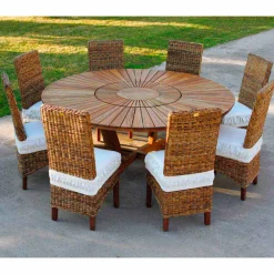 Viadurini in the Garden Gartentische Aus Teakholz-Runder Gartentisch mit Drehplatte aus Teak und Massivholz