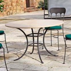 Viadurini in the Garden Gartentische Fest-Runder Gartentisch mit Travertinplatte Made in Italy - Schottland