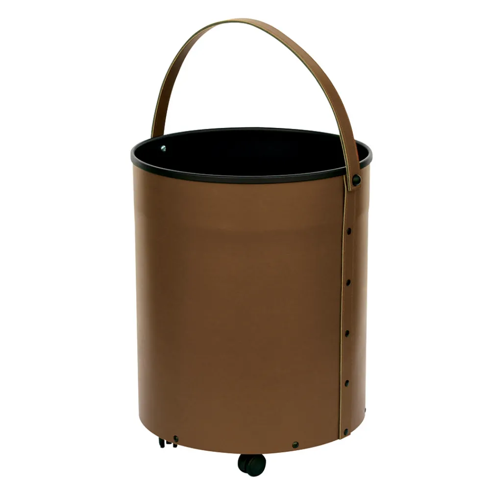 Viadurini Fire Design Kaminholzständer Aus Leder Und Kunstleder-Runder Holzscheithalter aus Öko-Leder mit Rädern, hergestellt in Italien – Chamäleon