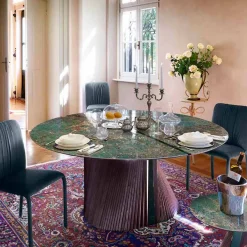 Viadurini Living Runde Tische|Esstische-Runder Luxus-Esstisch aus poliertem Steinzeug und Holz Made in Italy - Madame