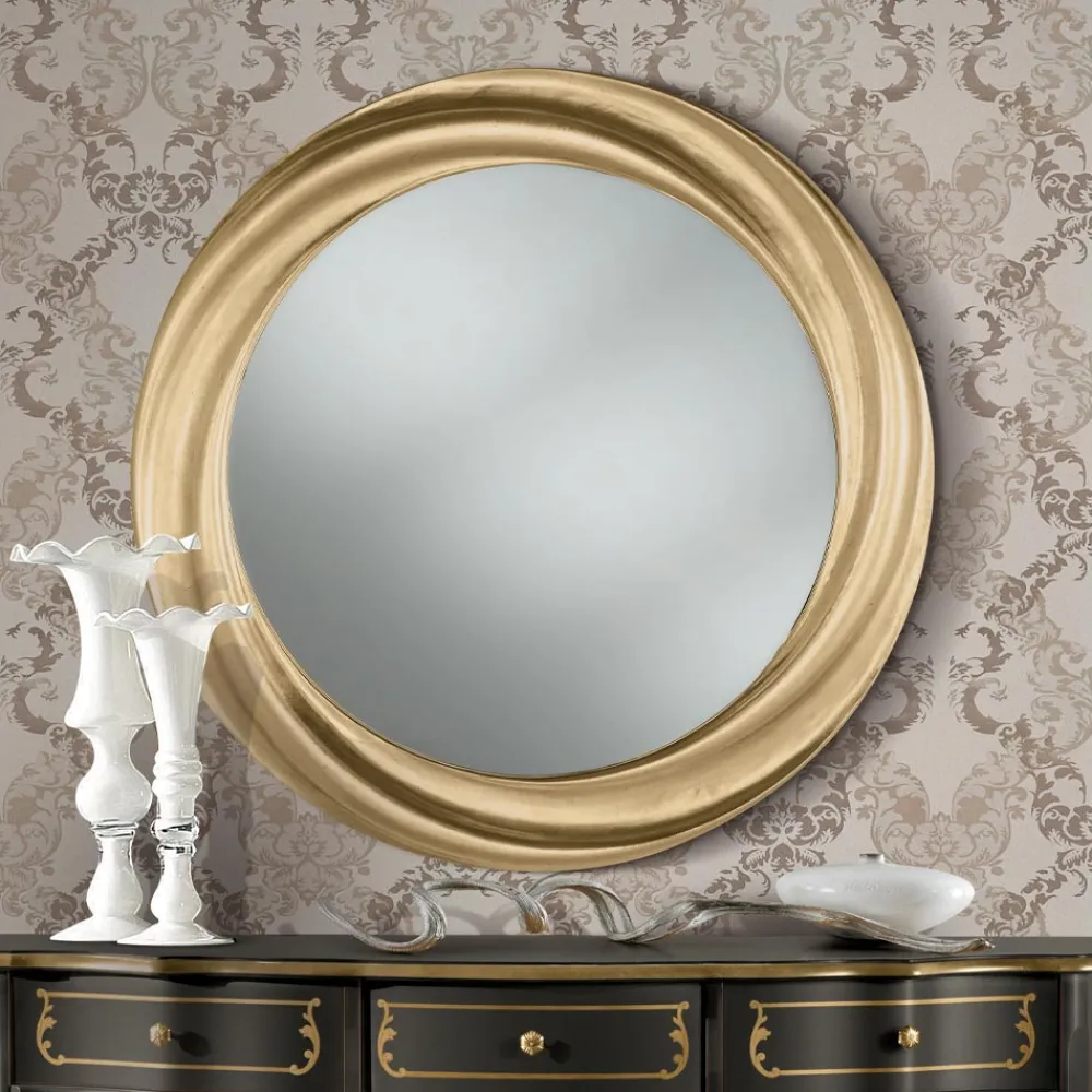 Viadurini Classic Wandspiegel-Runder Spiegel mit luxuriösem goldenem Holzrahmen Made in Italy - Adelin