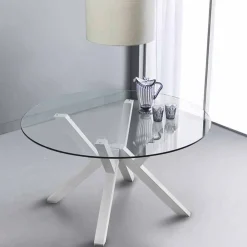 Viadurini Living Runde Tische-Runder Tisch aus Glas und Buchenholz weiß Burgos