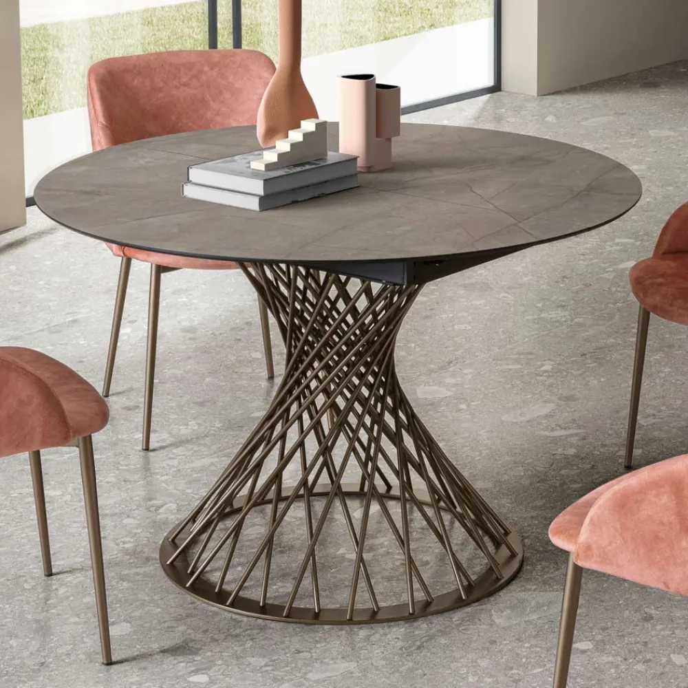 Viadurini Living Runde Tische-Runder Tisch ausziehbar auf 170 cm aus Metall und HPL - Sorriso