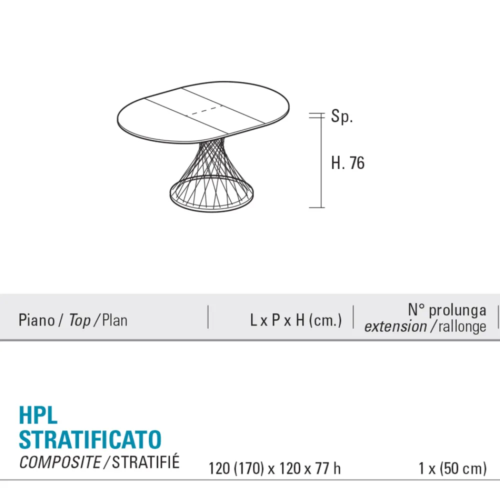 Viadurini Living Runde Tische-Runder Tisch ausziehbar auf 170 cm aus Metall und HPL - Sorriso