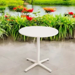 Viadurini in the Garden Gartentische Aus Aluminium-Runder Tisch für draußen Durchmesser 75 cm in Beige Aluminium - Brisea