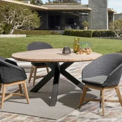 Viadurini in the Garden Gartentische Aus Teakholz-Runder Tisch im Freien aus Teakholz mit Aluminiumbasis, Homemotion - Selenia