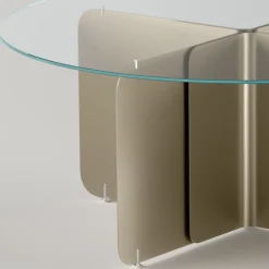 Viadurini Living Runde Tische|Esstische-Runder Tisch mit extraklarer Glasplatte und champagnerfarbenem Untergestell - Piacere