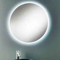 Viadurini Bathroom Wandspiegel-Runder Wandspiegel mit sandgestrahltem Rand und LED-Hintergrundbeleuchtung – Knopf