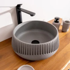 Viadurini Bathroom Beton Waschbecken-Rundes Aufsatzwaschbecken aus Zement und Harz – Ibisco