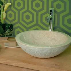 Viadurini Bathroom Steinwaschbecken-Rundes Aufsatzwaschbecken aus beigen Naturstein Pai Modell