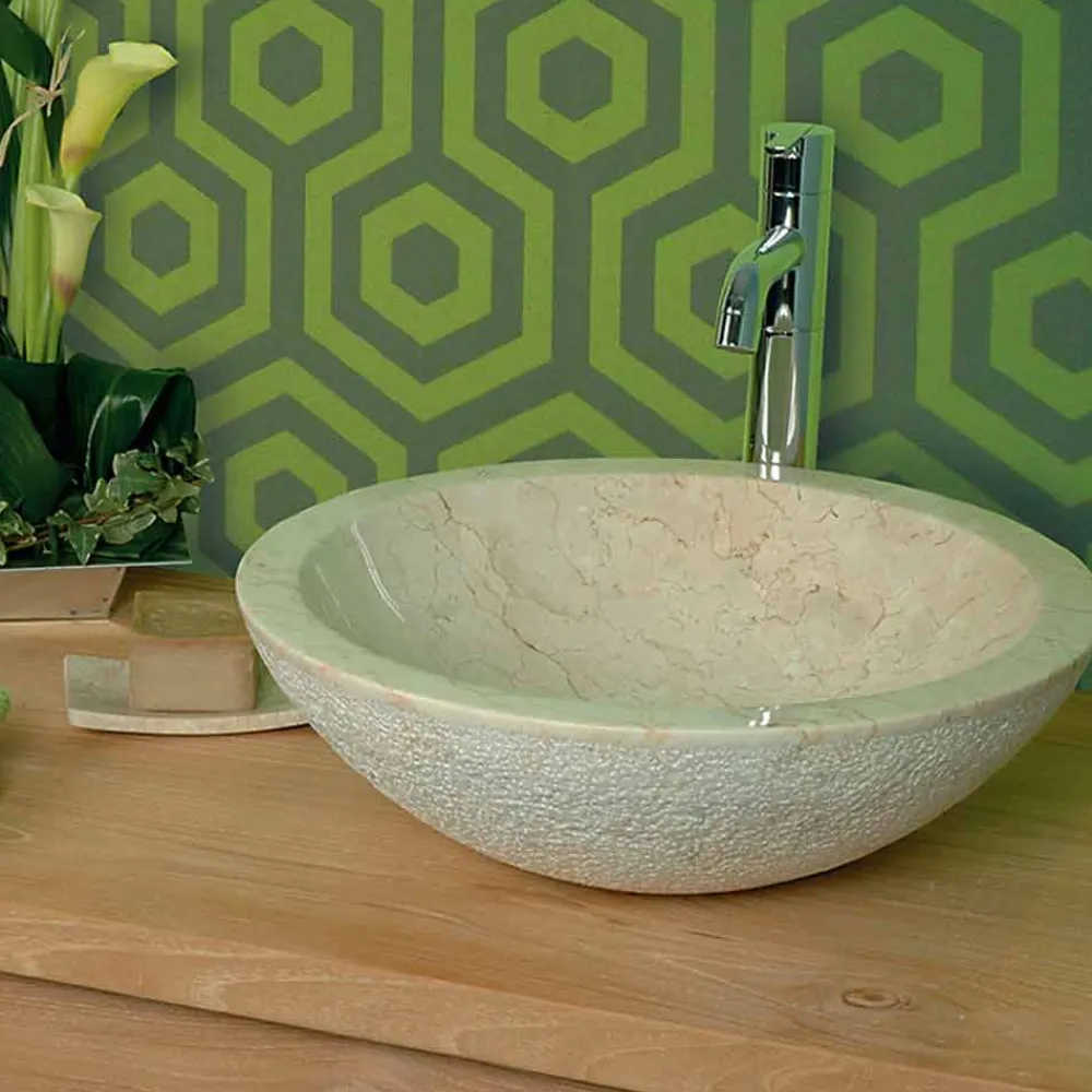 Viadurini Bathroom Steinwaschbecken-Rundes Aufsatzwaschbecken aus beigen Naturstein Pai Modell